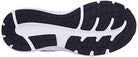 The image displays the sole of the ASICS GEL-Contend 7 - Womens, highlighting black rubber tread with curved grooves and white accents for improved traction, flexibility, and cushioning.