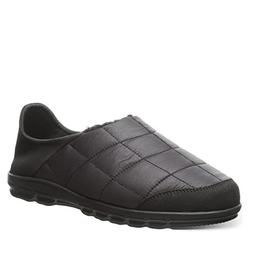 The image features a single black BEARPAW Harry Slippers - Mens quilted slip-on, designed for comfort and casual wear—perfect as cozy slippers for relaxing at home, shown on a white background.