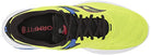 Top view of the Saucony Omni 20 Running Shoe - Mens in bright yellow with black laces, blue details, a white sole, and “FORMFIT” in red on the insole, featuring PWRRUN cushioning for comfort and support.