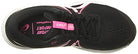 Top view of the ASICS GEL-Contend 7 - Womens running shoe in black with pink accents and white details, showing ASICS branding, AMPLIFOAM text on the insole, and enhanced cushioning for comfort.