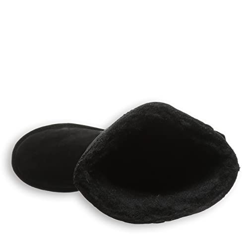 Top view of a single black BEARPAW Tamara Boot for women with a plush, fuzzy interior, set against a plain white background—a cozy classic from this iconic brand.