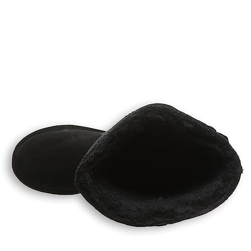 A single black BEARPAW Tamara womens boot is shown from above, with the opening facing the viewer to reveal the soft, plush interior.