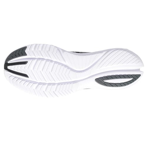 The image shows the white sole of the Saucony Kinvara 13 Running Shoe - Mens, highlighted by black tread accents and a wavy, textured pattern that enhances grip and flexibility.