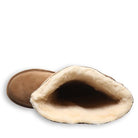 Top view of a single BEARPAW Tamara womens boot in tan suede, featuring a rounded toe and visible plush cream-colored shearling lining inside.
