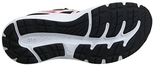 The image displays the black rubber sole of the ASICS GEL-Contend 7 - Womens, featuring white and red accents, deep grooves, and textured tread patterns for enhanced traction and cushioning.