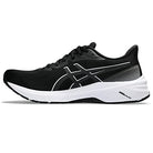 The ASICS GT-1000 12 - Mens in black features a white sole, accent lines, mesh upper, and ASICS logo—an ideal running shoe designed for overpronation support.