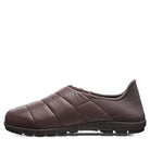 A single BEARPAW Harry Slippers - Mens, featuring a brown quilted upper and black rubber sole, is displayed in side profile on a white background—ideal cozy slippers for men.