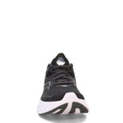 Front view of the Saucony Ride 15 - Womens running shoe, showing PWRRUN cushioning, black mesh upper, and white sole, set against a plain white background.