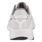 The Saucony Guide 16 Running Shoe for men, shown from the back, features a white mesh upper, light gray accents, and a thick cushioned sole with a black heel section—designed for comfort.