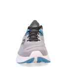 Front view of the Saucony Ride 15 - Men running shoe in gray with blue accents, black laces, and a white sole, shown against a plain white background.