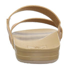 Rear view of Reef Cushion Vista - Womens tan double strap slides with a slightly elevated sole, textured footbed, and minimalist vegan leather design for effortless style and comfort.