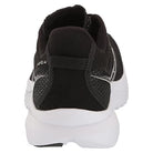 A rear view of the Saucony Endorphin Shift 3 Running Shoe - Mens in black with a white sole, mesh upper, heel pull tab, and PWRRUN foam cushioning. This sleek design combines comfort and style for running or casual wear.