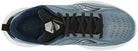 Top view of the mens Saucony Kinvara 13 running shoe in blue, featuring black laces, a black tongue with a white logo, white sole, mesh upper, and stylish side patterns for an athletic look.