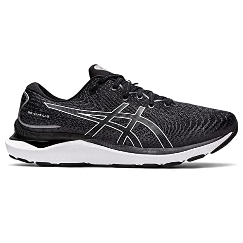 The ASICS Gel Cumulus 24 - Mens is a black running shoe with white accents, breathable mesh upper, FF BLAST cushioning for comfort, a white sole, and the iconic ASICS logo—ideal as your everyday trainer.