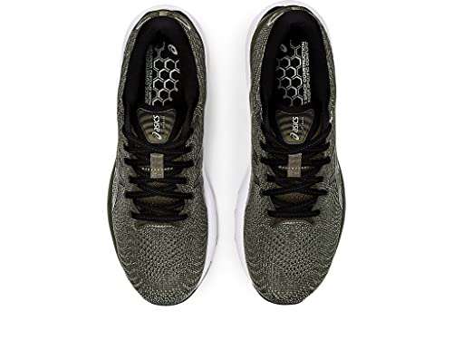 A top-down view of a pair of ASICS Gel Cumulus 24 - Mens running shoes in black and grey with white soles, featuring FF BLAST cushioning—ideal for everyday training.