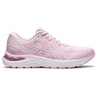 A light pink ASICS Cumulus 23 womens running shoe featuring a textured mesh upper, subtle side branding, lace-up closure, lightweight cushioning, and a white sole with pink accents.