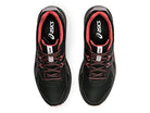 A pair of black ASICS Trail Scout - Womens trail running shoes with red accents and laces, seen from above on a white background.