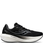 The Saucony Endorphin Speed 3 Running Shoe - Womens features a black and white design with a white sole, black mesh upper, and silver accents—ideal for daily training. Shown from the side against a white background.
