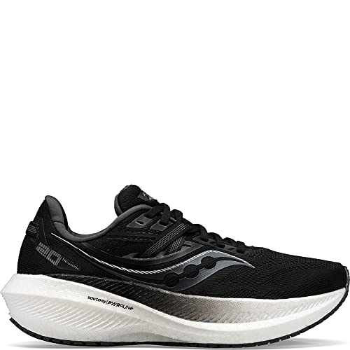 The Saucony Endorphin Speed 3 Running Shoe - Womens features a black and white design with a white sole, black mesh upper, and silver accents—ideal for daily training. Shown from the side against a white background.