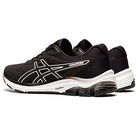 The ASICS GEL-PULSE 12 - Womenss are black running shoes with white accents and the brands logo, featuring an AmpliFoam midsole and engineered mesh upper for comfort and breathability.