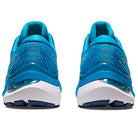 Two blue ASICS Gel Kayano 29 - Mens running shoes, shown from the back on a plain white background, feature white midsoles, dark outsoles, and are designed for stability.