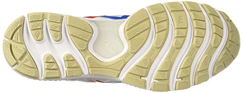 The image displays the sole of the ASICS GEL-NIMBUS 22 - Mens running shoe, featuring a light beige rubber tread with wavy grooves and touches of blue and red near the top, highlighting its signature GEL technology.