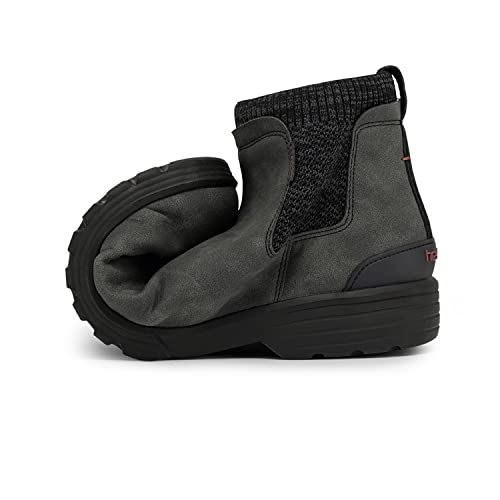 The Hey Dude Scott Grip Boots - Mens, in black, feature a weather-ready design with a flexible sole that folds easily, a textured knit ankle panel, rear pull tab, and an ultra grip outsole for enhanced stability.