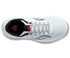 Top view of the Saucony Endorphin Speed 3 Running Shoe - Womens in white with black and gray accents, gray and white laces, plus a small red heart detail—ideal for daily training with a breathable mesh upper.