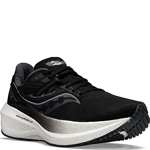 The Saucony Endorphin Speed 3 Running Shoe - Womens is shown in black with a white cushioned sole and black wavy side design, displayed from the front against a white background—ideal for daily training.