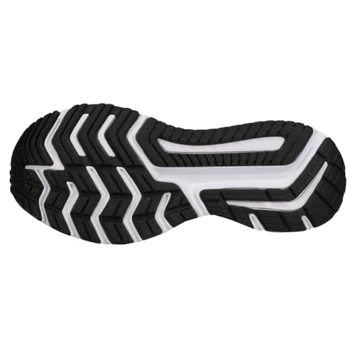 The black and white rubber sole of the Saucony Omni 20 Running Shoe - Womens features a wavy tread with zigzag grooves for enhanced traction, flexibility, and stability—ideal support during every run.