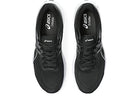 A pair of ASICS GT-1000 12 - Mens running shoes in black, shown from above with white soles and visible ASICS branding—engineered to support overpronation for enhanced running stability.