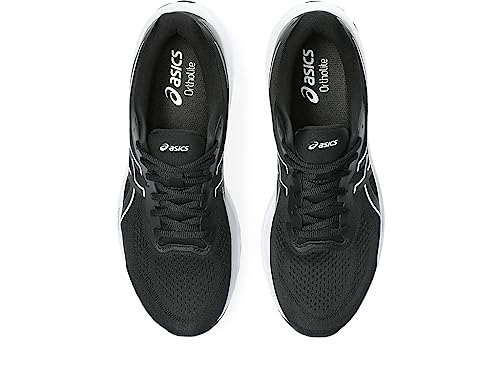 A pair of ASICS GT-1000 12 - Mens running shoes in black, shown from above with white soles and visible ASICS branding—engineered to support overpronation for enhanced running stability.