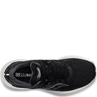 Top view of the Saucony Endorphin Speed 3 Running Shoe - Mens with a white sole, mesh upper, black laces, and brand logos on the insole and tongue. Features PWRRUN+ foam for superior cushioning.