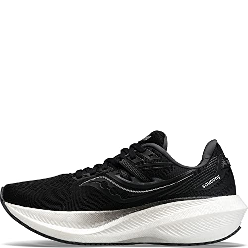 The Saucony Endorphin Speed 3 Running Shoe - Womens is shown in black with a thick white cushioned sole and subtle side logo, displayed in a side profile—a sleek choice for daily training against a crisp white background.