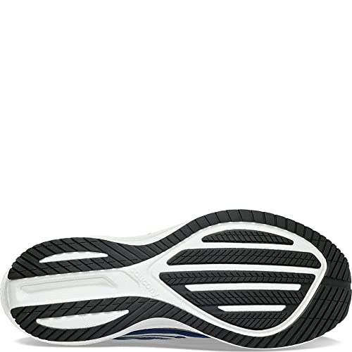 Close-up of the Saucony Endorphin Speed 3 Running Shoe - Mens sole, showing its curved tread for traction and support, with PWRRUN+ foam delivering a cushioned ride. The upper part of this running shoe is not visible.