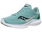 The Saucony Freedom 4 Running Shoe - Mens features a light blue mesh upper, white sole, black and gold wave logo, and responsive PWRRUN PB cushioning. Shown from a front side angle.