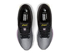 Top view of gray and black ASICS GEL-PULSE 12 - Womenss running shoes with black laces and “EVERYDAY COMFORT” insoles. Engineered mesh upper by ASICS ensures breathability for your daily runs.