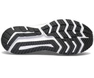 The image displays the black and white rubber outsole of the Saucony Omni 20 Running Shoe - Mens, highlighting its zigzag tread pattern for enhanced grip and traction.
