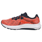 The Saucony Omni 20 Running Shoe - Womens features a breathable mesh upper in red and black, black laces, and a white sole. This lightweight design offers excellent support, making it ideal for runners seeking dependable performance.