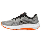The Saucony Omni 20 Running Shoe - Mens features a gray mesh upper for breathability, black laces, white midsole, and orange outsole. PWRRUN cushioning and a subtle side logo complete this stability runner’s design.