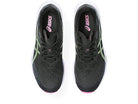 A pair of ASICS Dynablast 3 - Womens black running shoes with light green and pink accents, featuring FLYTEFOAM BLAST cushioning, shown from above on a white background.
