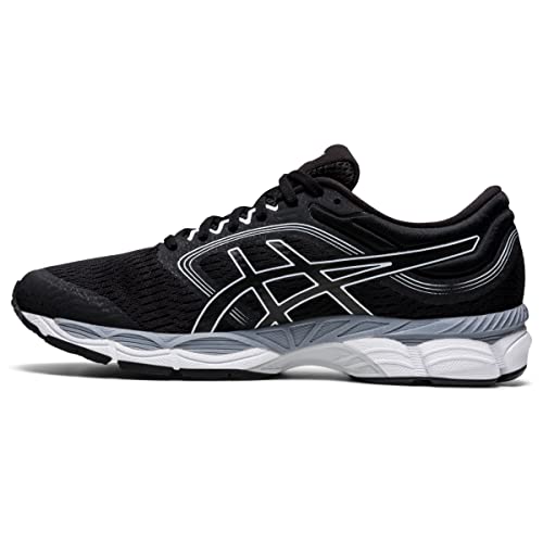 The ASICS Gel-Ziruss 3 - Mens running shoe features a black mesh upper with white and gray accents, lace-up closure, cushioned sole, and a bold white ASICS logo on the side.
