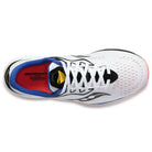 Top view of the Saucony Endorphin Speed 2 Running Shoe - Mens, showing black and blue accents, red insole with ENDORPHIN SPEEDROLL visible, black laces, and a breathable mesh upper that highlights its SPEEDROLL technology.