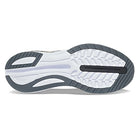 The image shows the sole of the Saucony Endorphin Shift 3 - Men, with white and dark gray rubber, a grooved pattern for traction, SPEEDROLL Technology, and a distinct black strip near the center.