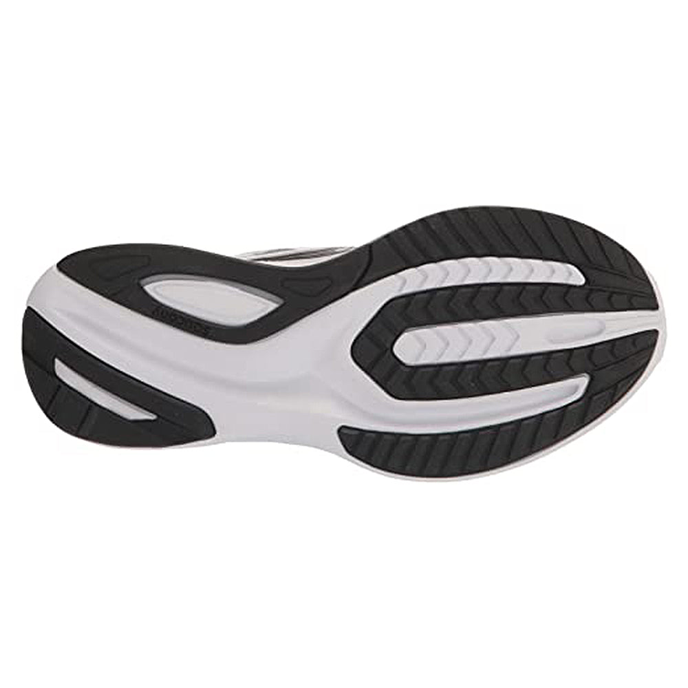 The image shows the black and white sole of the Saucony Guide 16 Running Shoe - Womens, featuring a textured tread pattern for traction and cushioned support.