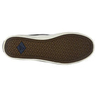 The image shows the sole of the Sperry Crest Vibe - Womens sneaker, featuring a brown diamond-patterned tread, a small blue triangle logo near the heel, and a white edge.