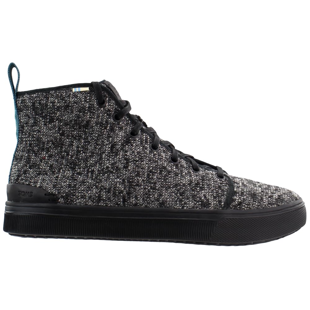 The TOMS Alpargata ESP - Women is a black and gray high-top sneaker with a textured knit upper, black laces, and a black rubber sole—embodying TOMS’ signature commitment to giving back.