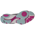 The image shows the sole of the Ryka Influence - Women workout shoe in light blue, magenta, and white. Circular and geometric tread patterns cover the sole, with MCARGE visible near the arch.
