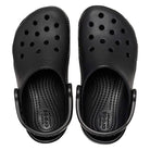 A pair of Crocs Classic Clog - Kids shoes in black, featuring ventilation holes and adjustable heel straps—ideal for all-day comfort and style for children.