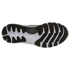 The image displays the sole of the ASICS Nimbus 23 - Mens shoe, featuring a black and white wavy tread pattern with curvy grooves for enhanced grip, support, and shock absorption.
